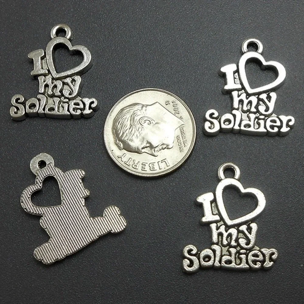 6pcs Love My Soldier Charms silver tone metal‎
